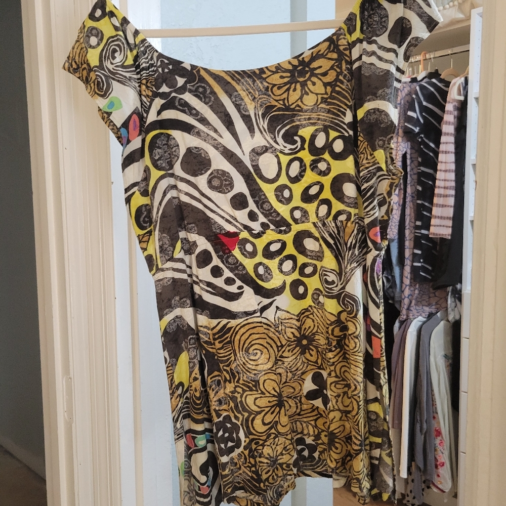 Vibrant Yellow and Black Asymmetrical Sleeveless Blouse